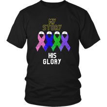 Load image into Gallery viewer, "My Story, His Glory" Unisex Cancer T-Shirt