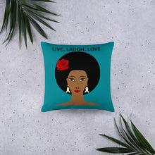 Load image into Gallery viewer, Teal "Live, Love, Laugh" Basic Throw Pillow