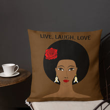 Load image into Gallery viewer, Brown "Live, Laugh, Love" Basic Throw Pillow