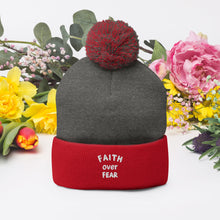 Load image into Gallery viewer, "Faith Over Fear" Pom-Pom Beanie
