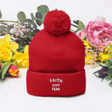 Load image into Gallery viewer, "Faith Over Fear" Pom-Pom Beanie